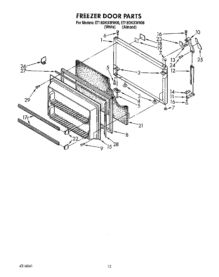 FREEZER DOOR Diagram and Parts List for ET18DKXWN00  Whirlpool Refrigerator