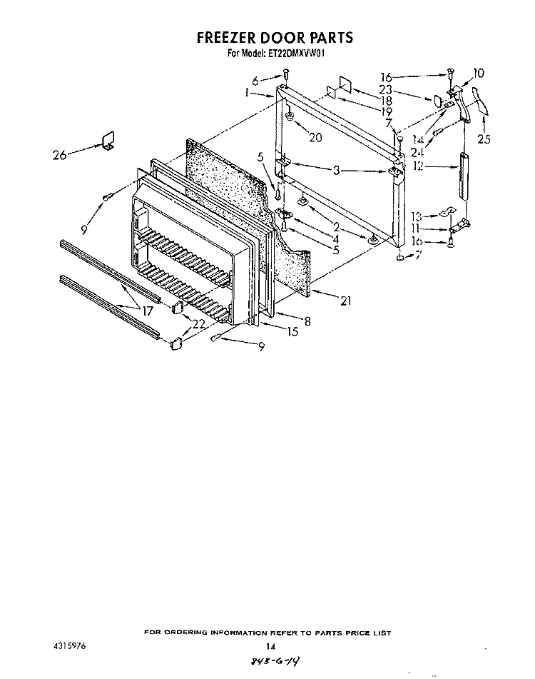 FREEZER DOOR Diagram and Parts List for ET22DMXVF01  Whirlpool Refrigerator
