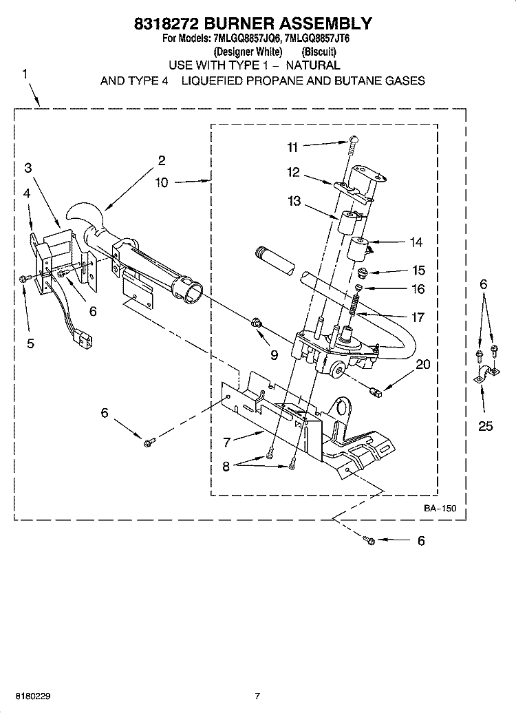8318272 BURNER ASSEMBLY Diagram and Parts List for 7MLGQ8857JQ6  Whirlpool Dryer