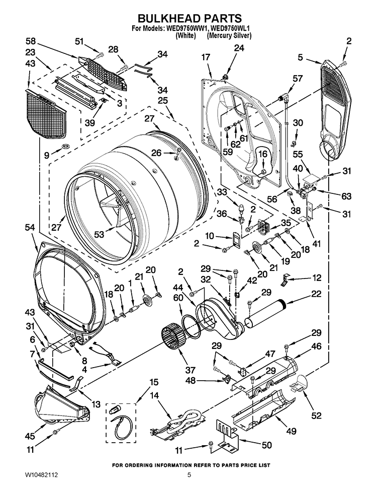 BULKHEAD PARTS Diagram and Parts List for WED9750WL1  Whirlpool Dryer