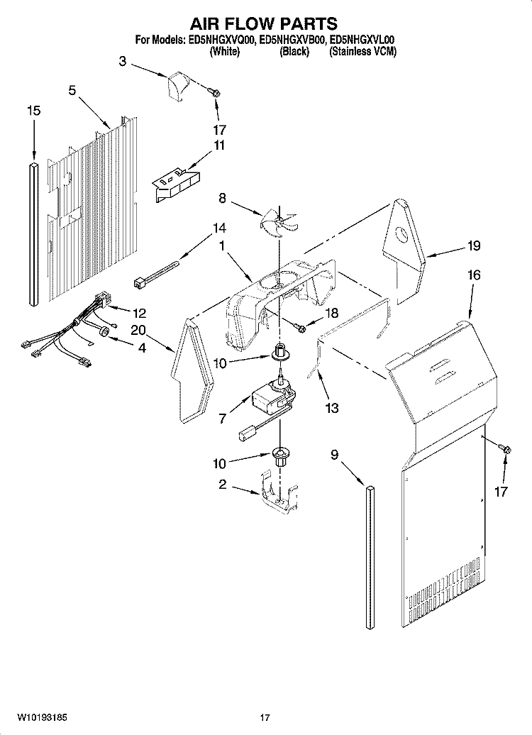 AIR FLOW PARTS Diagram and Parts List for ED5NHGXVQ00  Whirlpool Refrigerator
