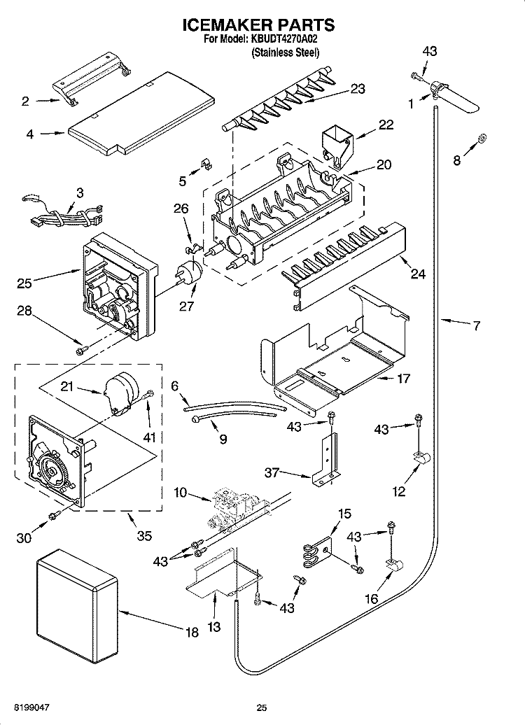 ICEMAKER PARTS Diagram and Parts List for KBUDT4270A02  KitchenAid Refrigerator