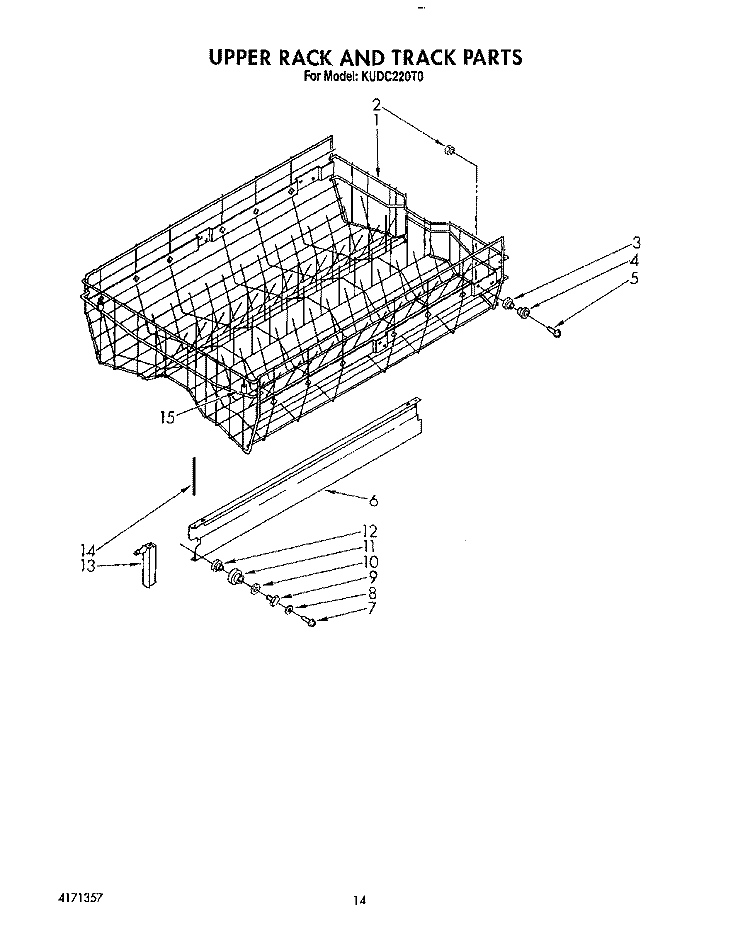 UPPER RACK AND TRACK Diagram and Parts List for KUDC220T0  KitchenAid Dishwasher