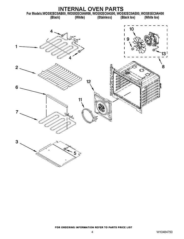 INTERNAL OVEN PARTS Diagram and Parts List for WOS92EC0AB00  Whirlpool Wall Oven