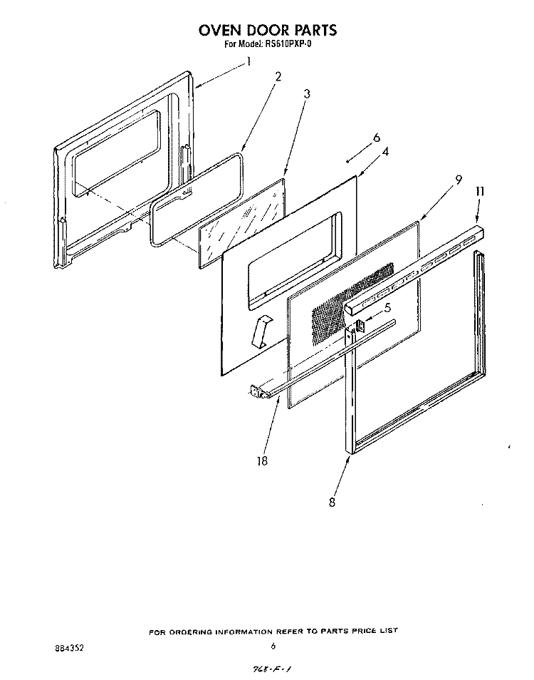 OVEN DOOR , LIT/OPTIONAL Diagram and Parts List for RS610PXV0  Whirlpool Range
