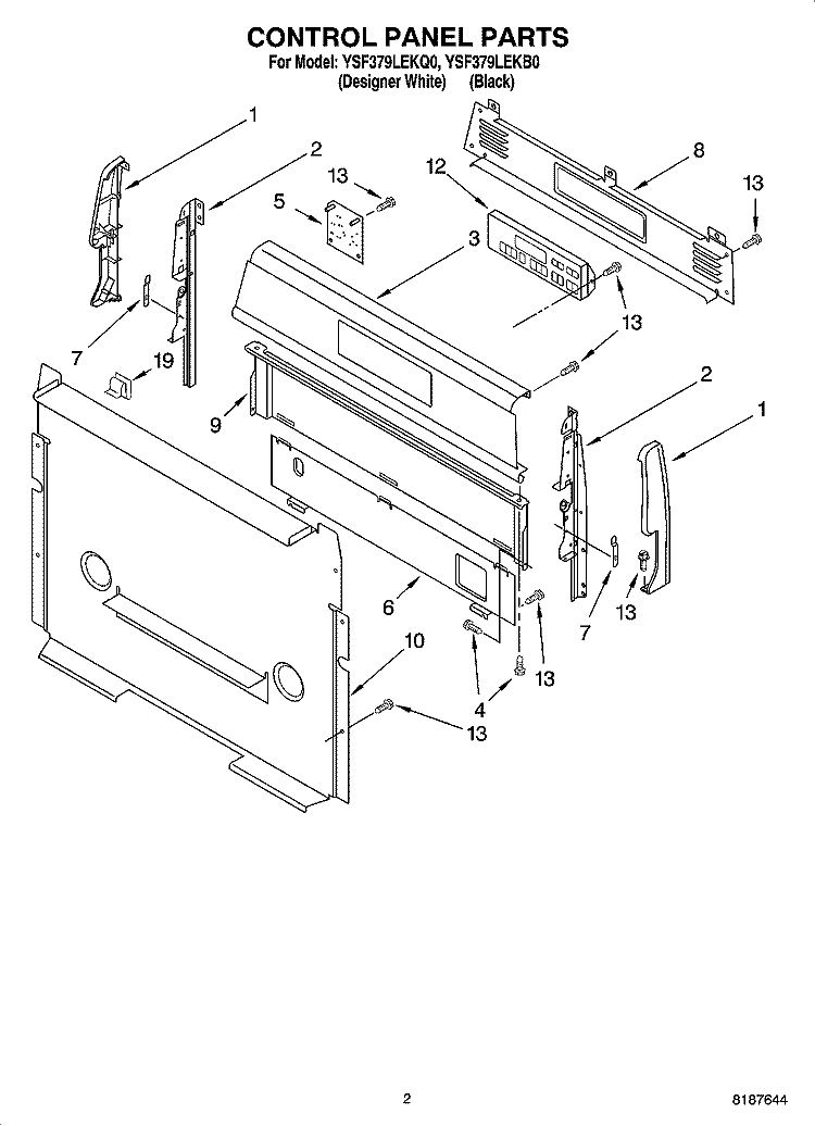 CONTROL PANEL PARTS Diagram and Parts List for YSF379LEKB0  Whirlpool Range