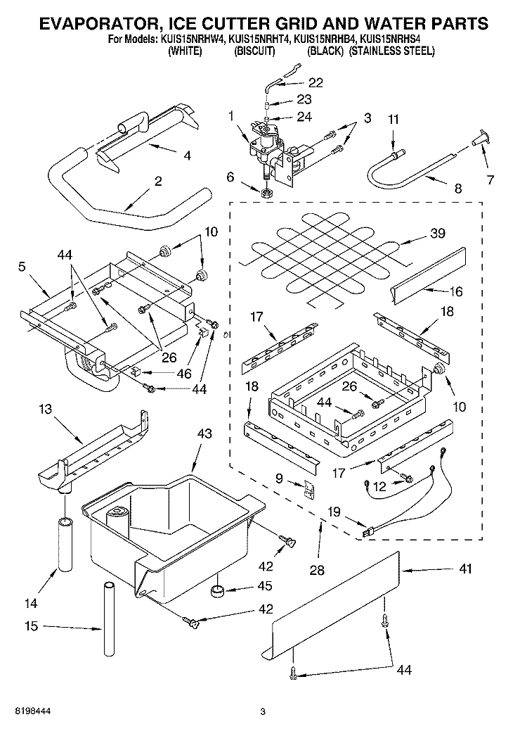 EVAPORATOR ICE CUTTER GRID AND WATER PARTS Diagram and Parts List for KUIS15NRHW4  KitchenAid Ice Maker