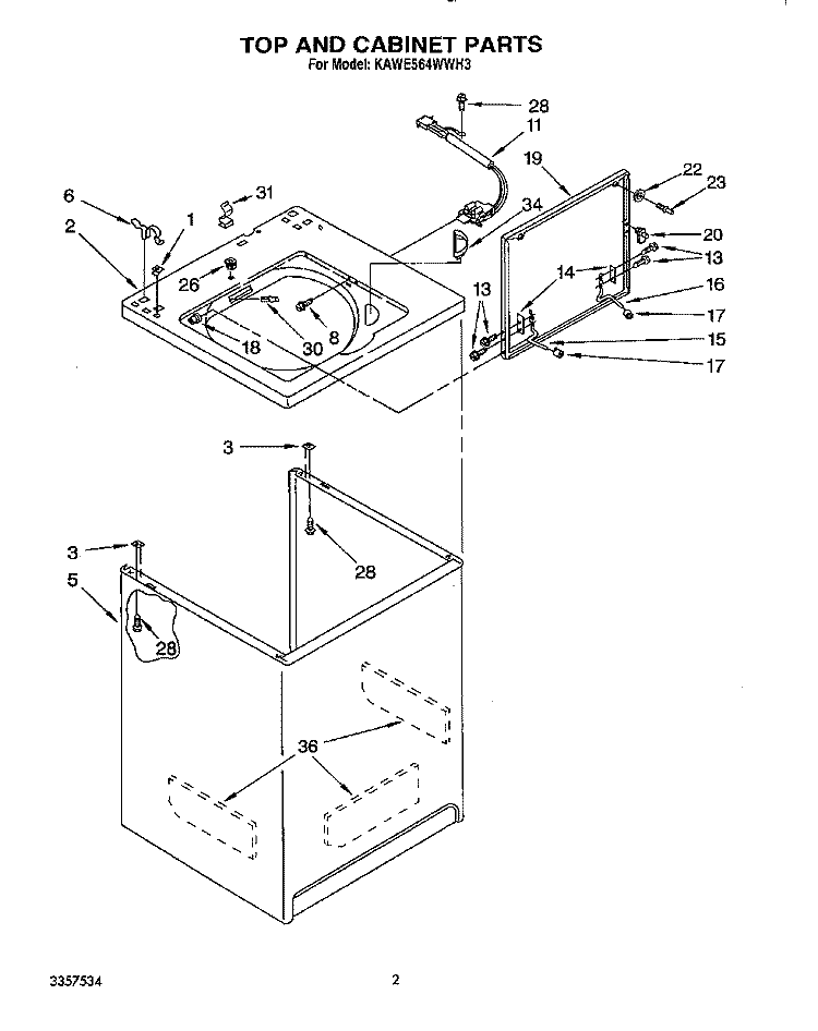 TOP AND CABINET, LIT/OPTIONAL Diagram and Parts List for KAWE564WAL3  KitchenAid Washer
