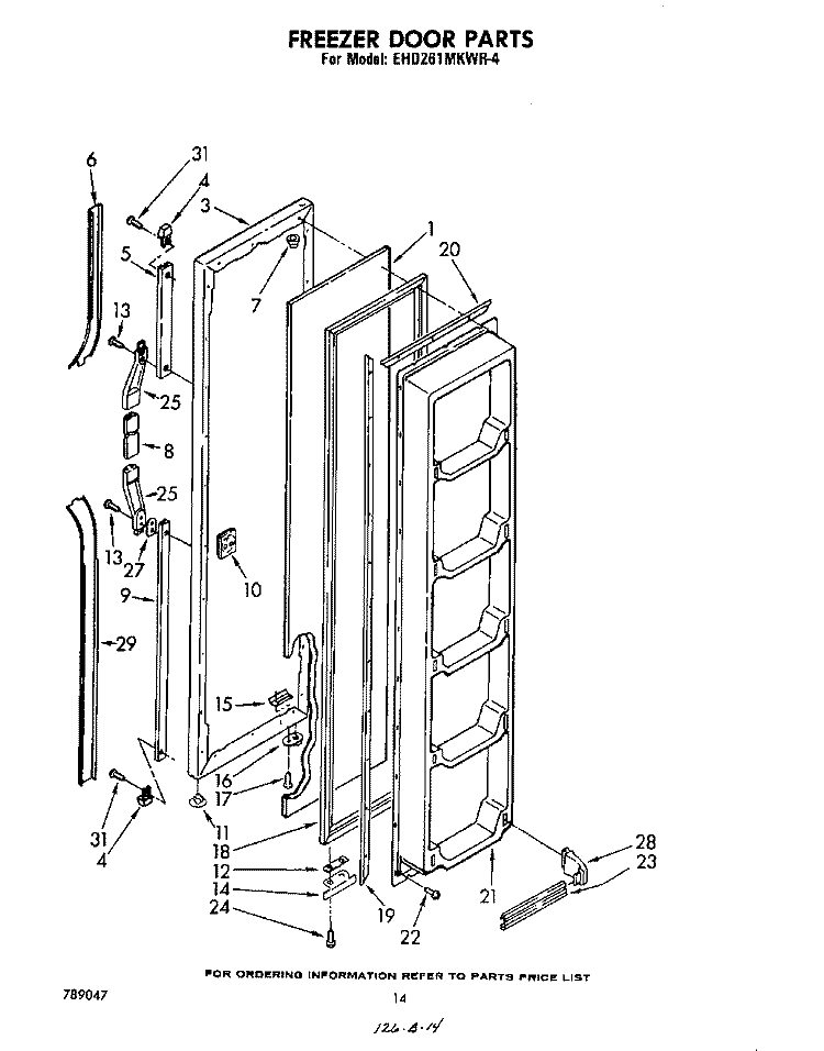 FREEZER DOOR Diagram and Parts List for EHD261MKWR4  Whirlpool Refrigerator