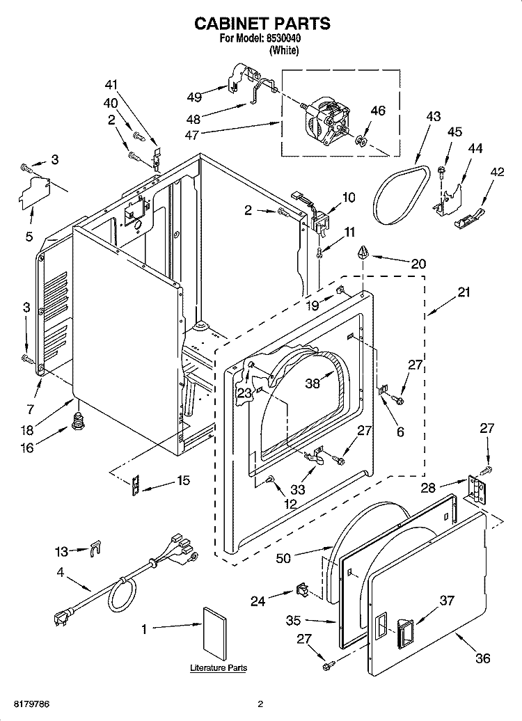 CABINET PARTS Diagram and Parts List for 8530040  Whirlpool Dryer