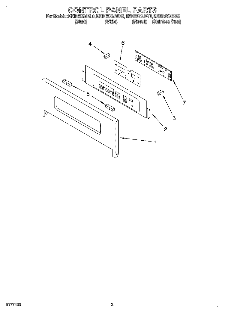CONTROL PANEL Diagram and Parts List for KEHC379JSS0  KitchenAid Microwave Oven Combo