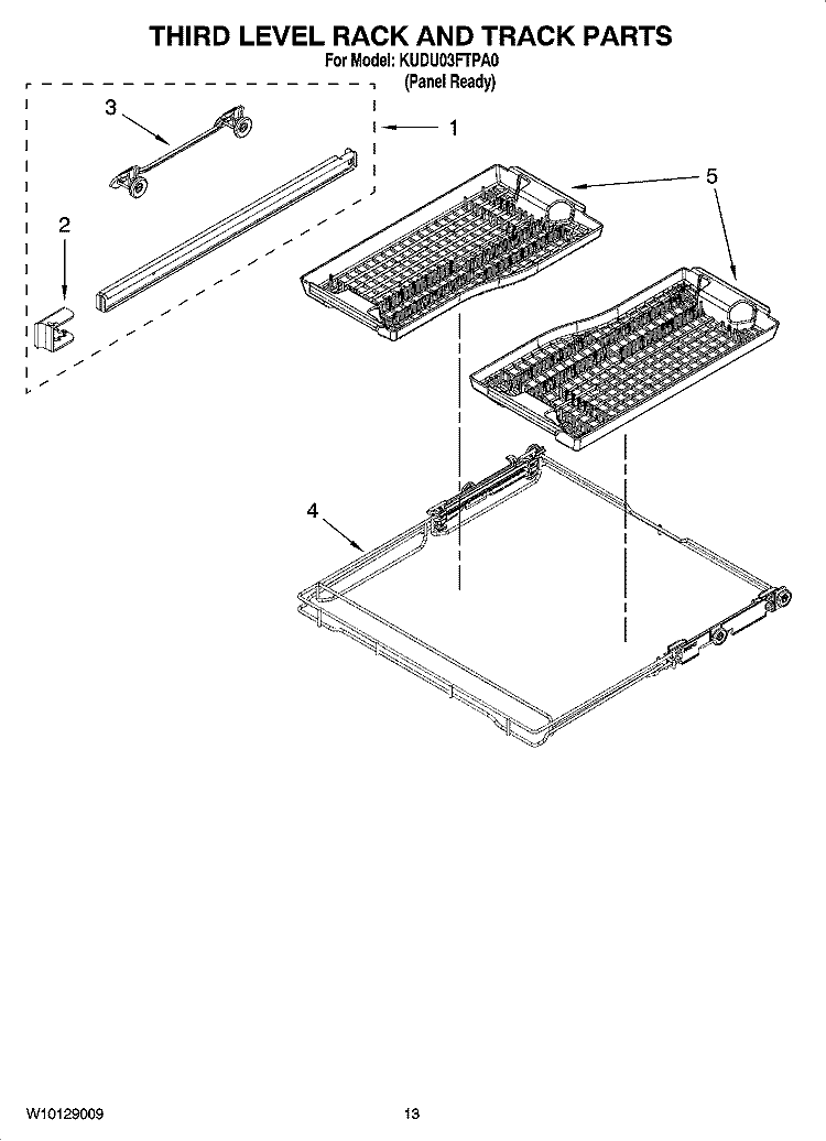 THIRD LEVEL RACK AND TRACK PARTS Diagram and Parts List for KUDU03FTPA0  KitchenAid Dishwasher