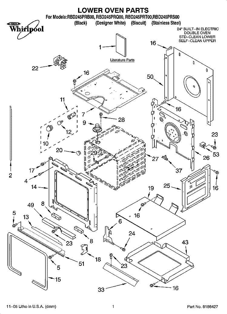 LOWER OVEN PARTS Diagram and Parts List for RBD245PRT00  Whirlpool Wall Oven