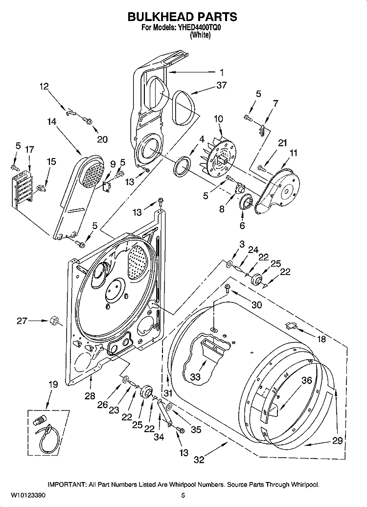 BULKHEAD PARTS, OPTIONAL PARTS (NOT INCLUDED) Diagram and Parts List for YHED4400TQ0  Magic Chef Dryer