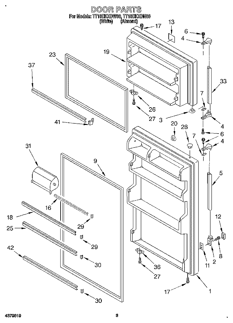 DOOR Diagram and Parts List for TT18DKXDN00  Estate Refrigerator