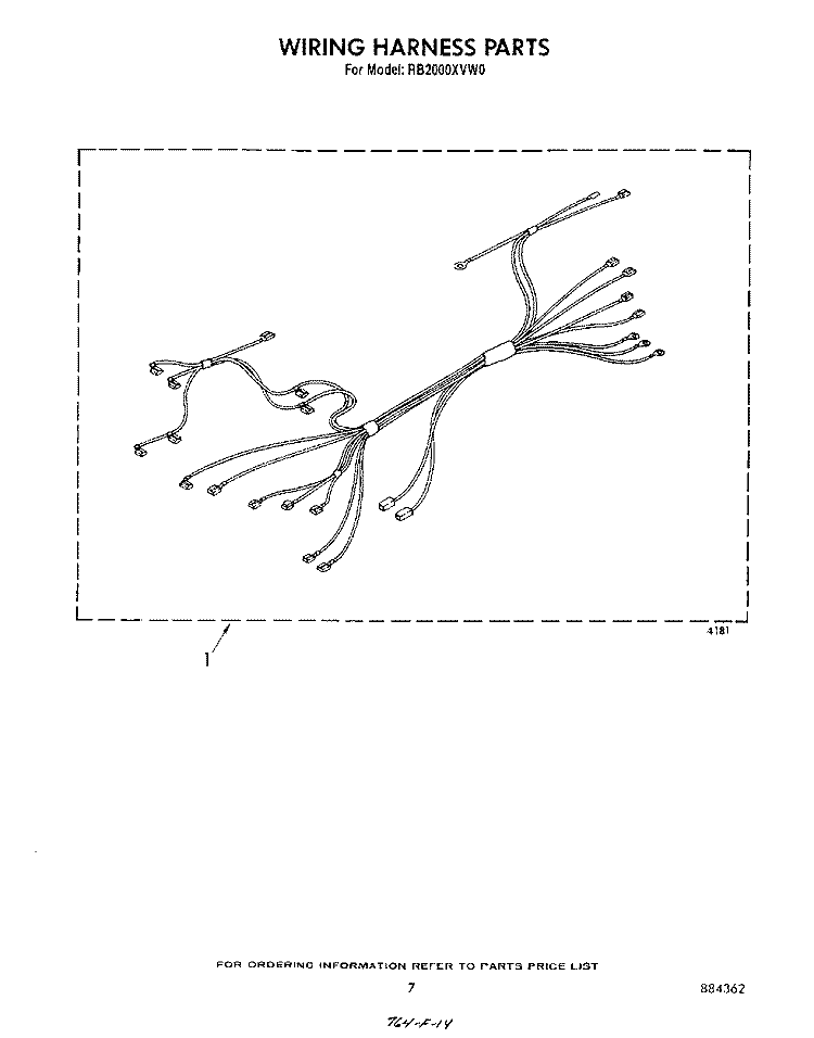 WIRING HARNESS Diagram and Parts List for RB2000XVW0  Whirlpool Wall Oven