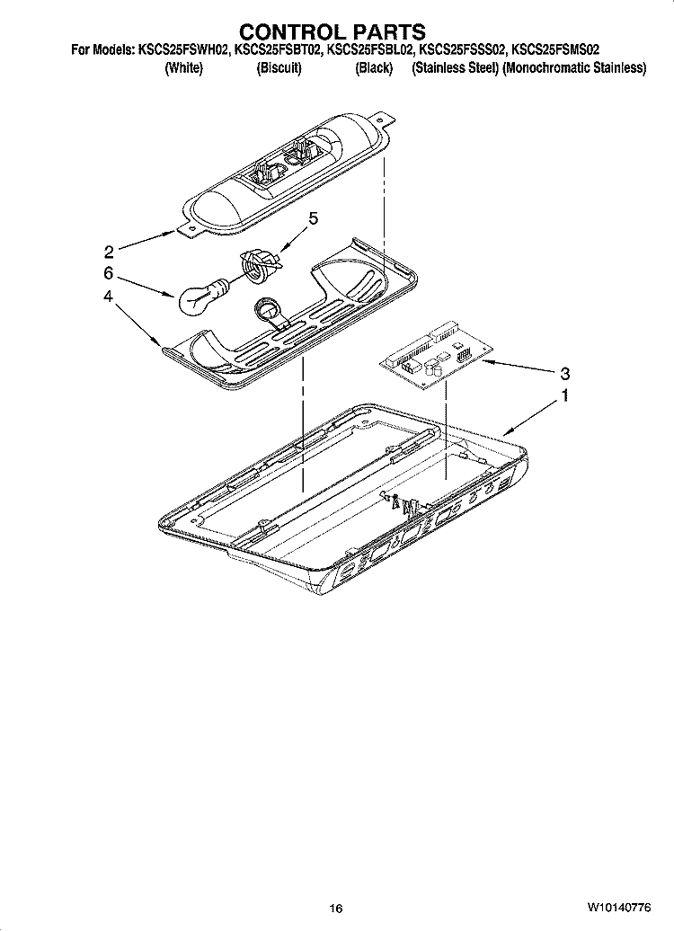 CONTROL PARTS Diagram and Parts List for KSCS25FSWH02  KitchenAid Refrigerator