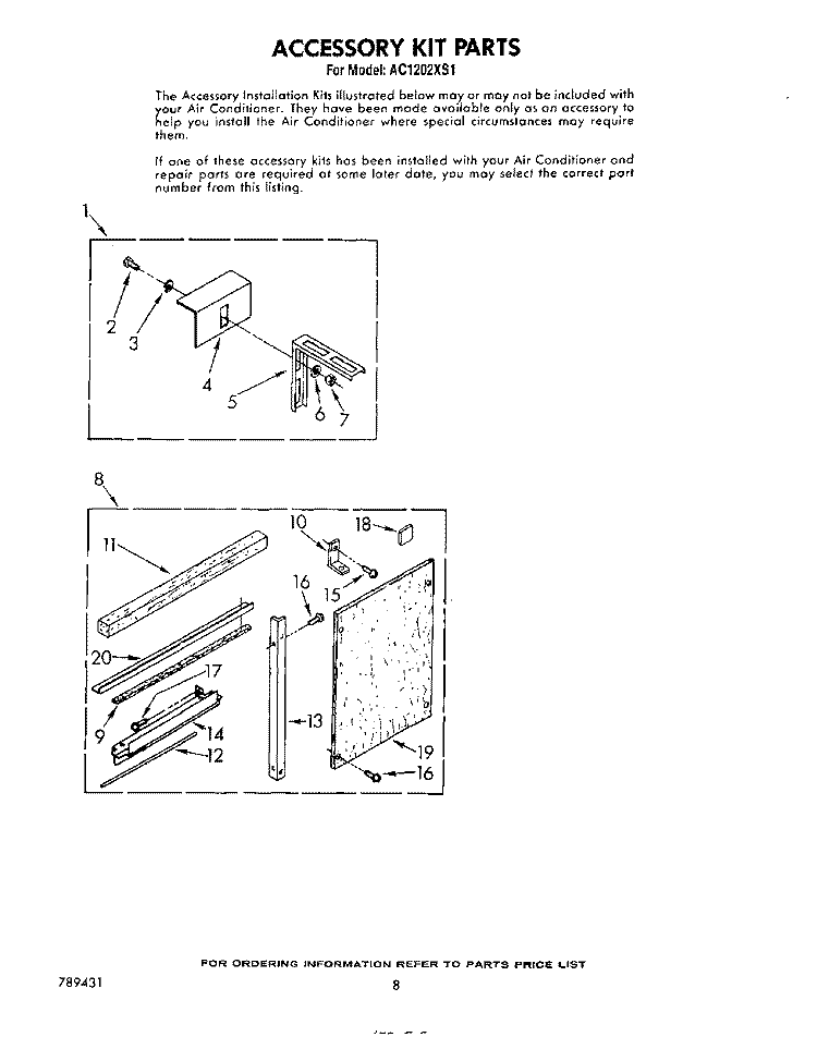 ACCESSORY KIT Diagram and Parts List for AC1202XS1  Whirlpool Air Conditioner