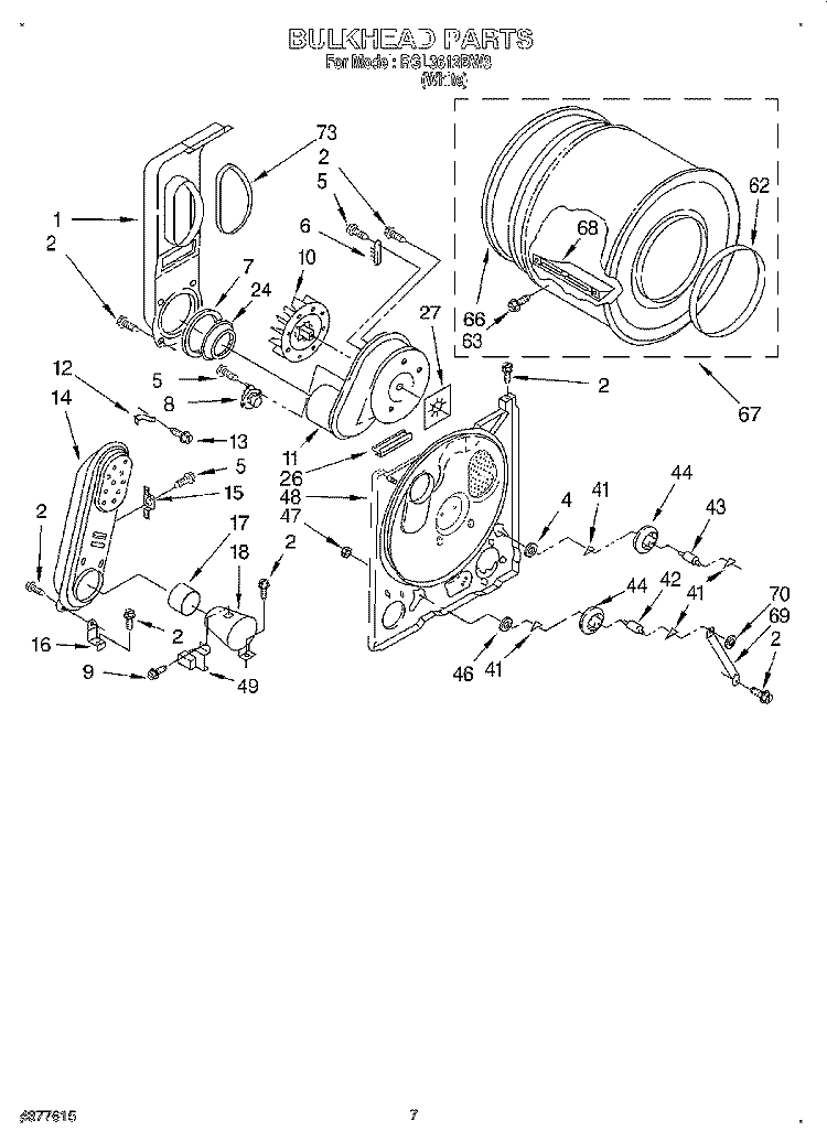 BULKHEAD Diagram and Parts List for RGL3612BW3  Roper Dryer