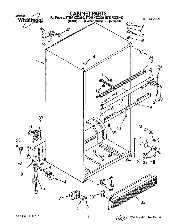 CABINET Diagram and Parts List for ET20PKXZN00  Whirlpool Refrigerator