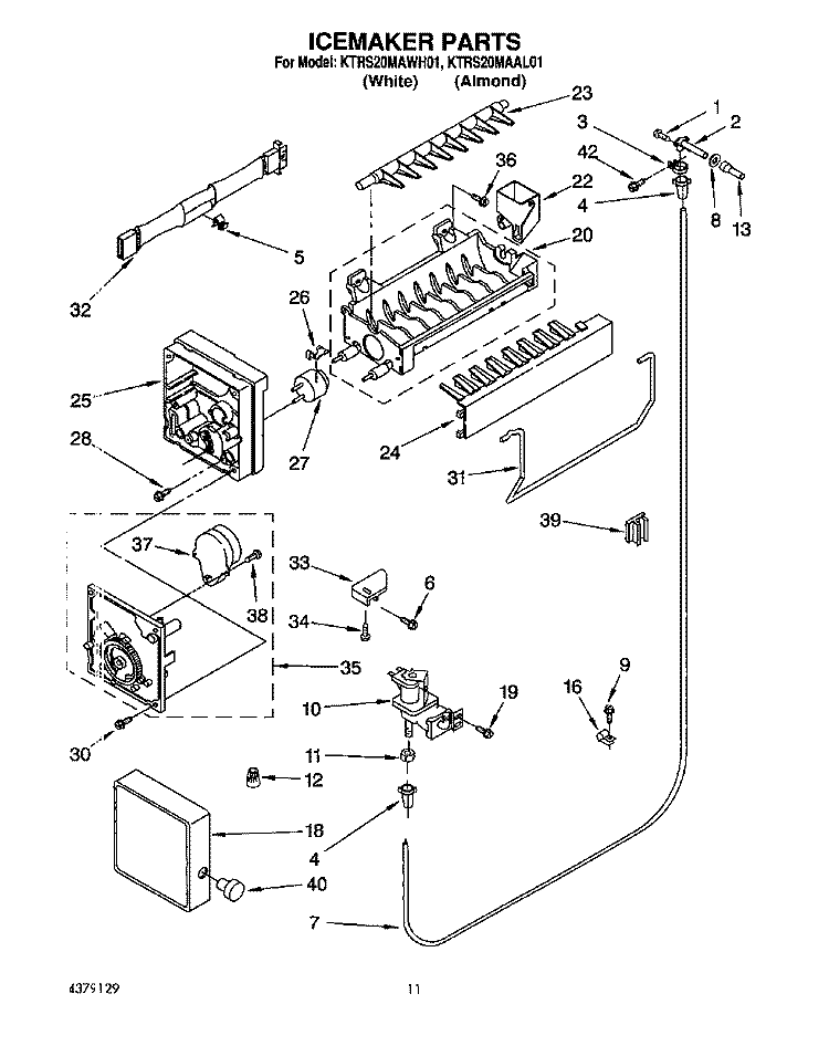 ICEMAKER Diagram and Parts List for KTRS20MAWH01  KitchenAid Refrigerator