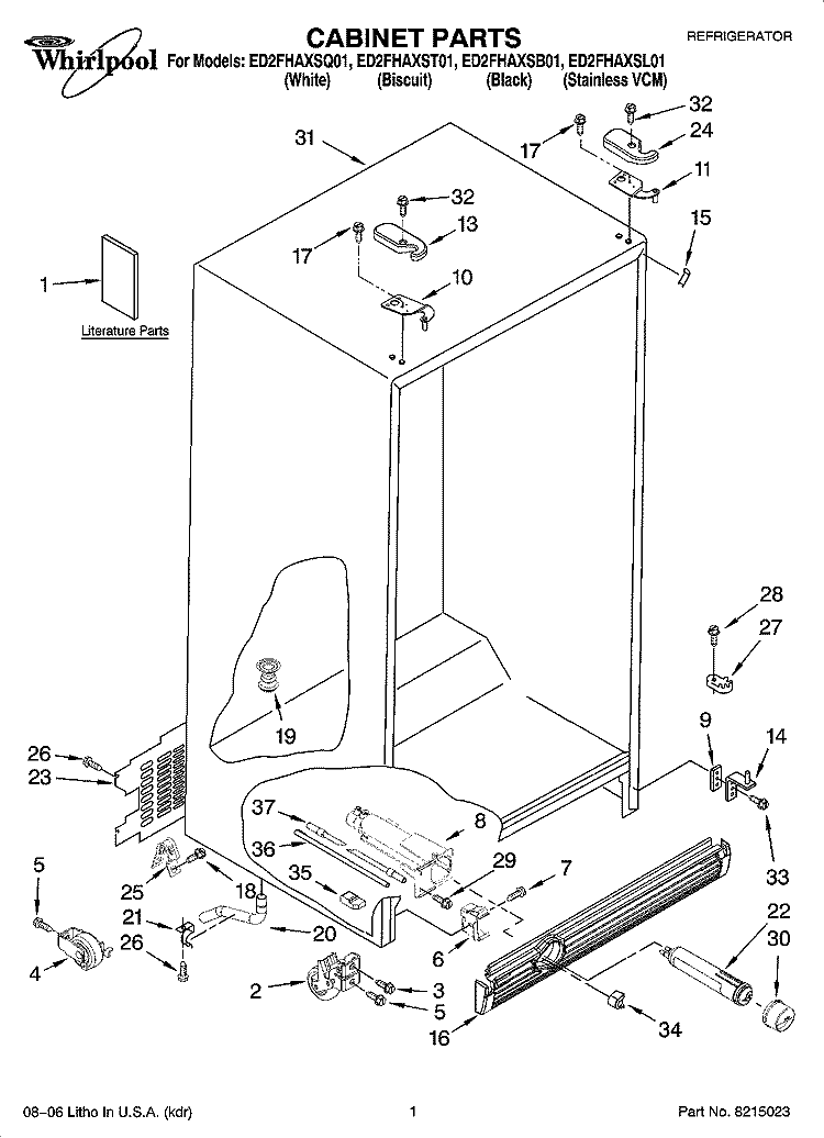 CABINET PARTS Diagram and Parts List for ED2FHAXSL01  Whirlpool Refrigerator