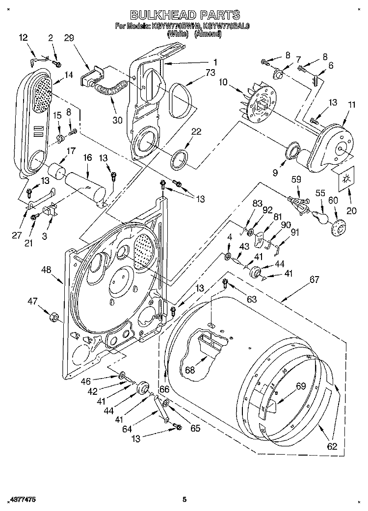 BULKHEAD Diagram and Parts List for KGYW770BWH0  KitchenAid Dryer