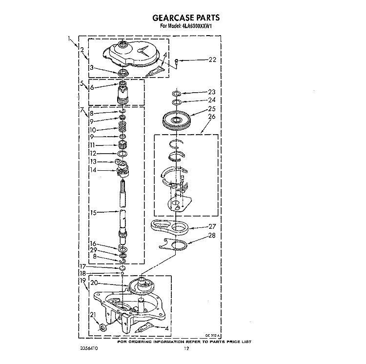 GEARCASE Diagram and Parts List for 4LA6300XXW1  Whirlpool Washer