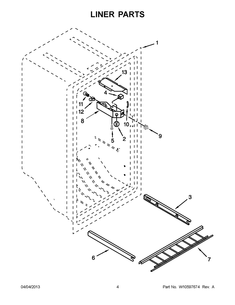 LINER PARTS Diagram and Parts List for EV160FXBQ00  Whirlpool Freezer