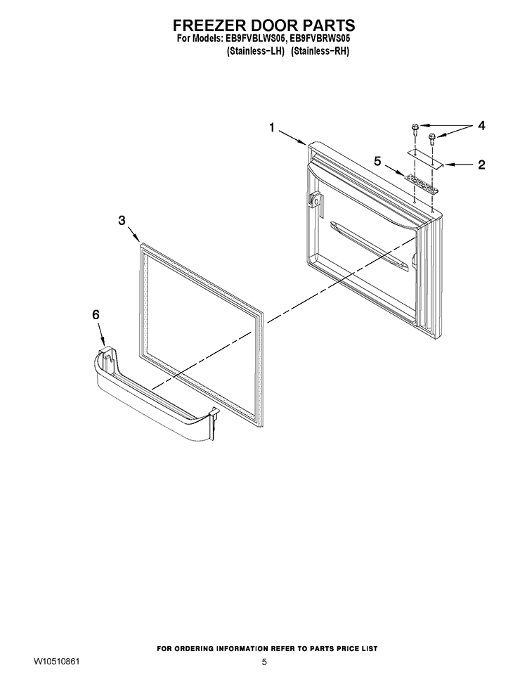 FREEZER DOOR PARTS Diagram and Parts List for EB9FVBLWS05  Whirlpool Refrigerator