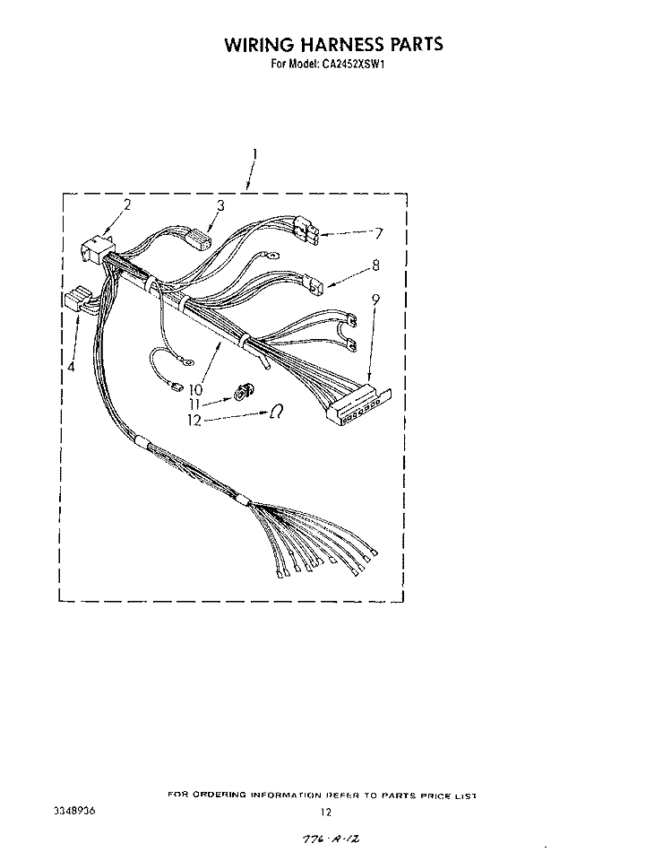 WIRING HARNESS Diagram and Parts List for CA2452XSW1  Whirlpool Washer