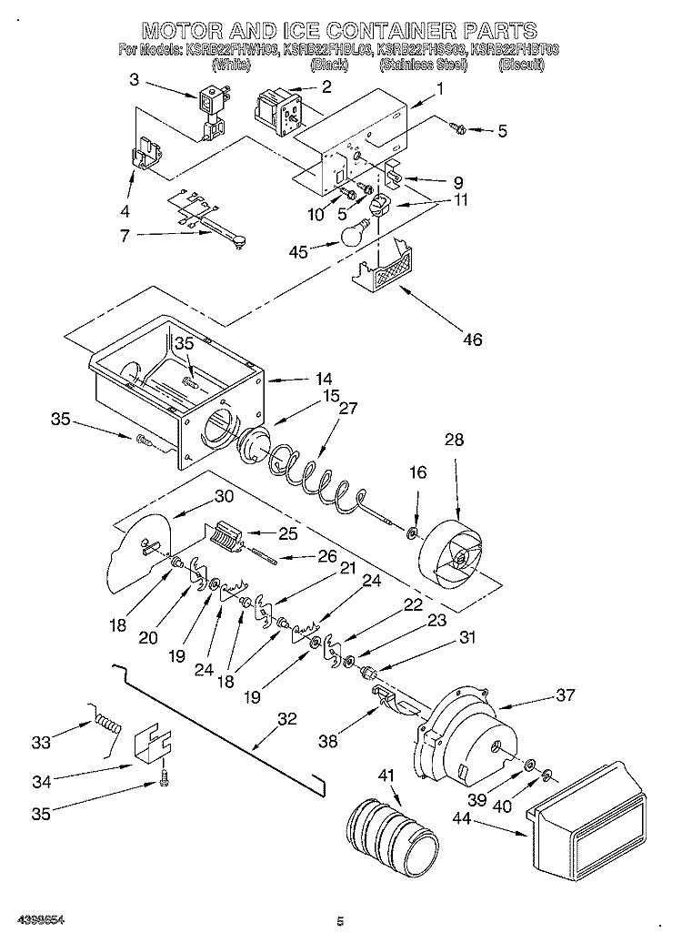MOTOR AND ICE CONTAINER Diagram and Parts List for KSRB22FHBL03  KitchenAid Refrigerator