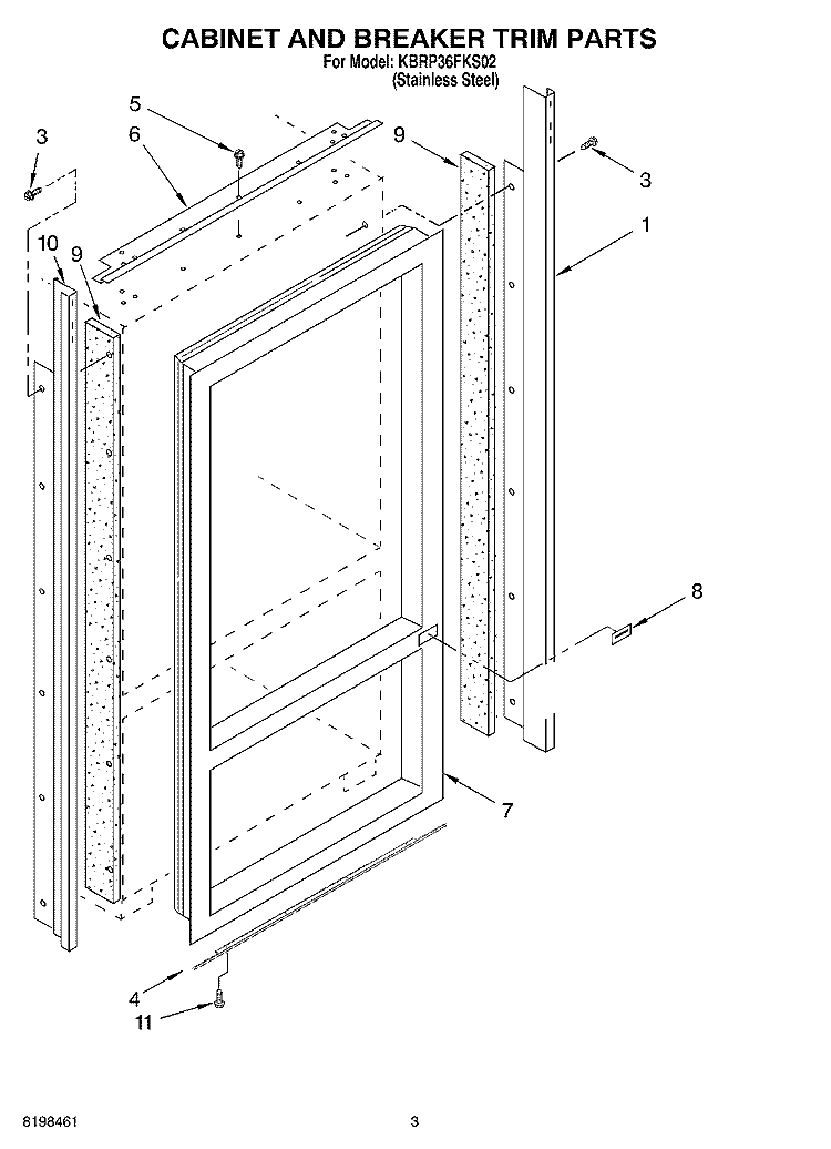 CABINET AND BREAKER TRIM PARTS Diagram and Parts List for KBRP36FKS02  KitchenAid Refrigerator