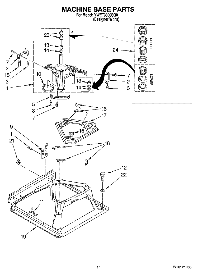 MACHINE BASE PARTS Diagram and Parts List for YWET3300SQ0  Whirlpool Washer Dryer Combo