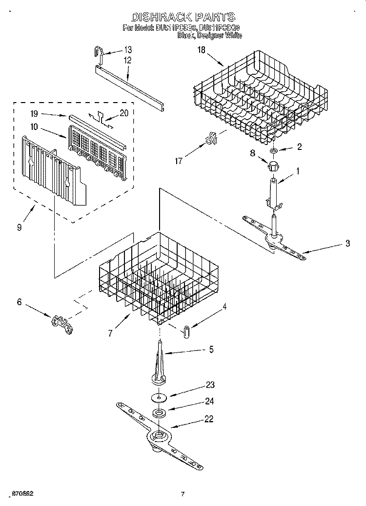 DISHRACK Diagram and Parts List for DU911PCDQ0  Whirlpool Dishwasher
