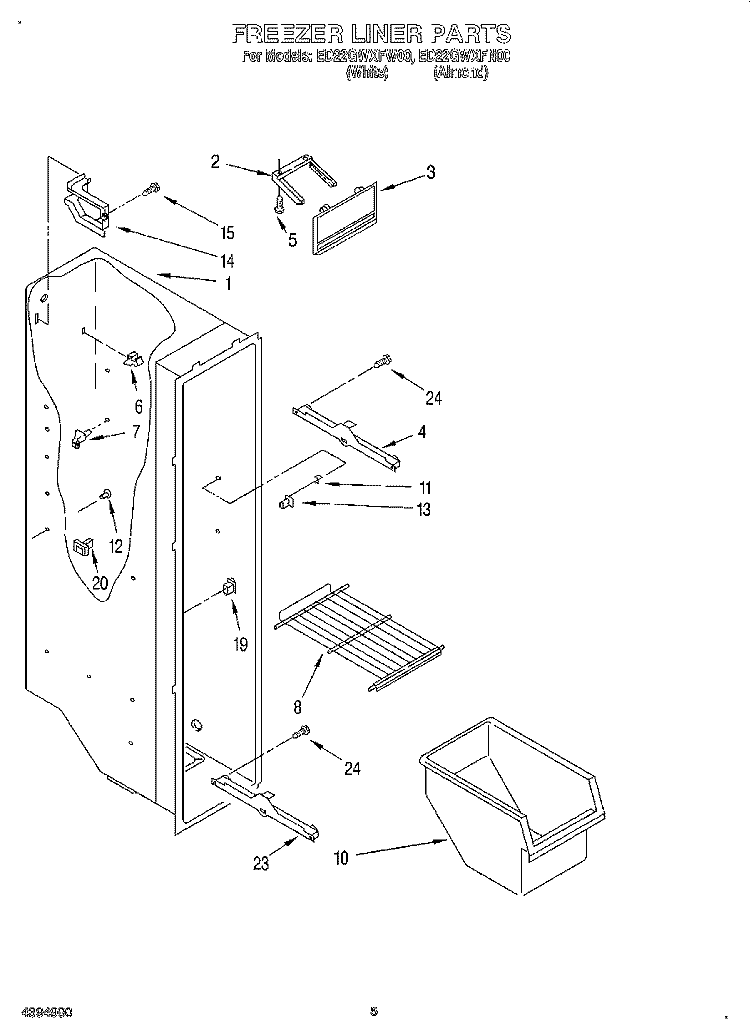 FREEZER LINER Diagram and Parts List for ED22GWXFW00  Whirlpool Refrigerator