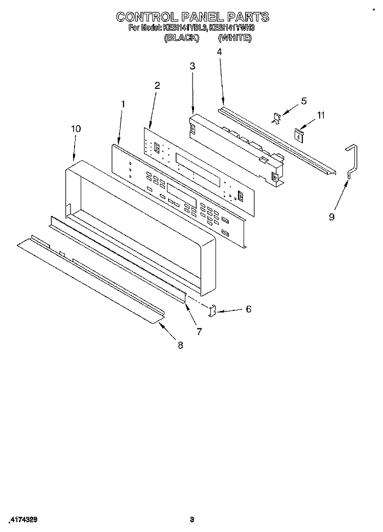 CONTROL PANEL, LITERATURE Diagram and Parts List for KEBI141YWH3  KitchenAid Wall Oven