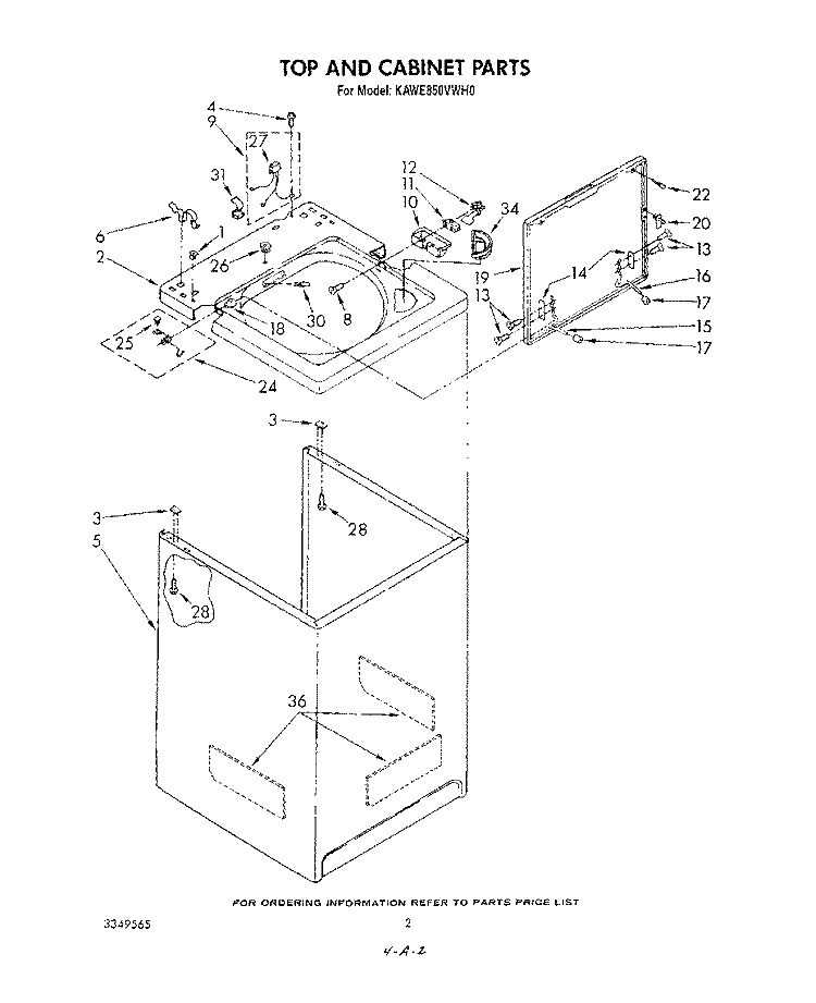 TOP AND CABINET , LITERATURE AND OPTIONAL Diagram and Parts List for KAWE850VWH0  KitchenAid Washer