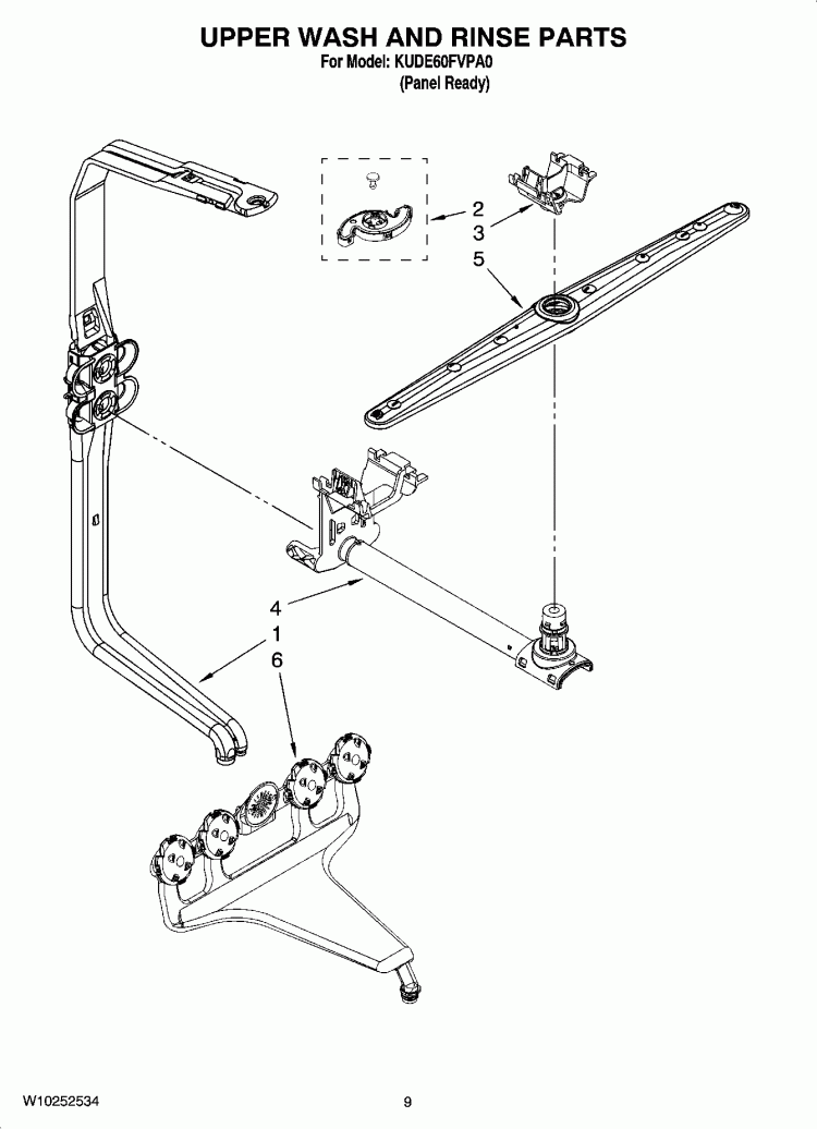UPPER WASH AND RINSE PARTS Diagram and Parts List for KUDE60FVPA0  KitchenAid Dishwasher