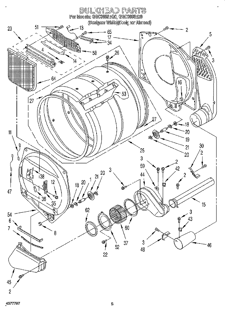 BULKHEAD Diagram and Parts List for GGC9858EQ0  Whirlpool Dryer