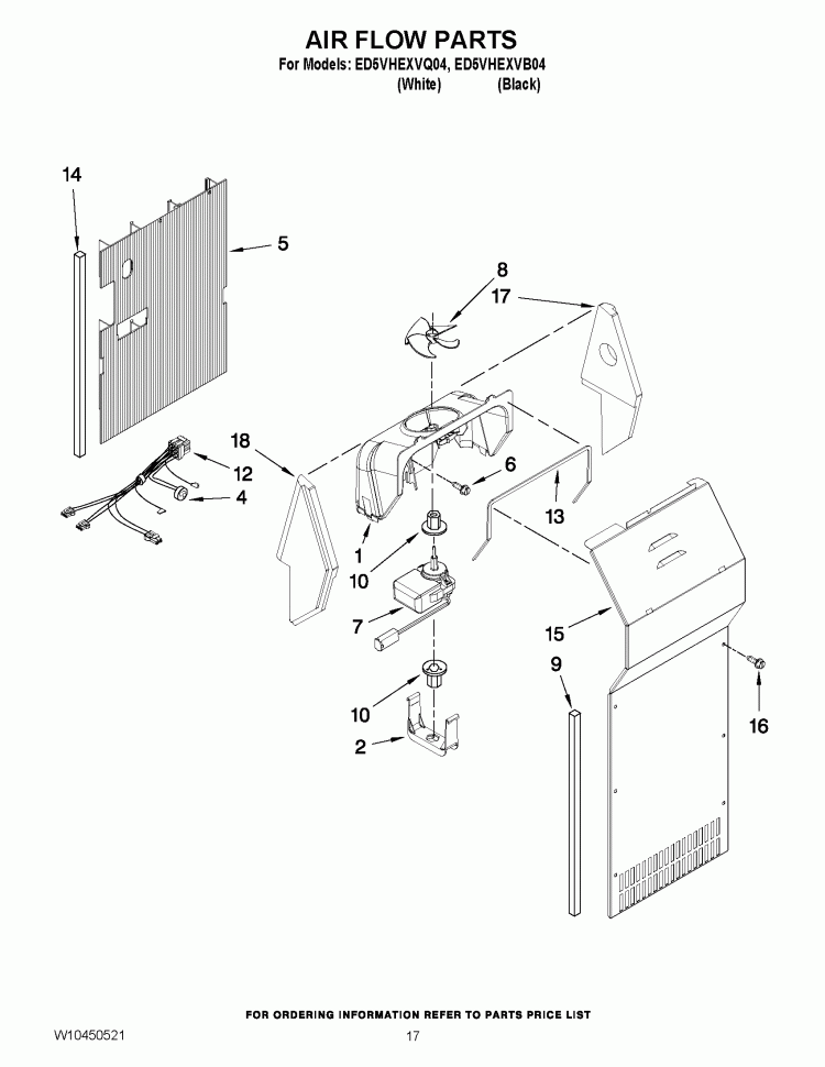 AIR FLOW PARTS Diagram and Parts List for ED5VHEXVQ04  Whirlpool Refrigerator