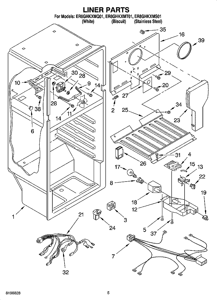 LINER PARTS Diagram and Parts List for ER8GHKXMT01  Whirlpool Refrigerator