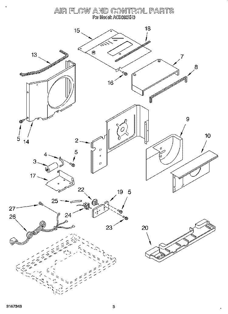 AIRFLOW AND CONTROL Diagram and Parts List for ACD082XH0  Whirlpool Air Conditioner
