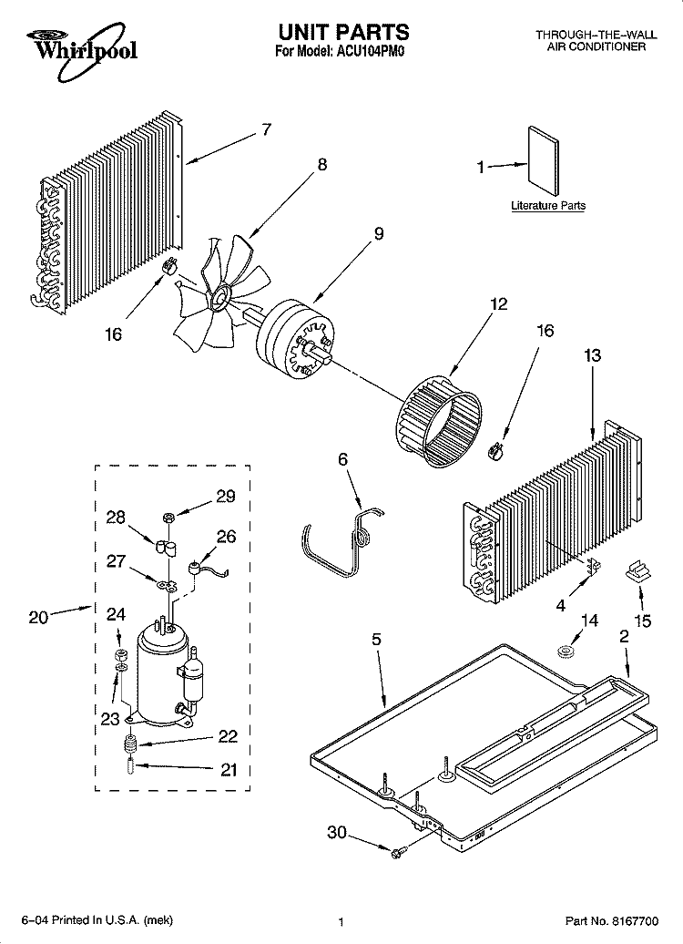 UNIT PARTS Diagram and Parts List for ACU104PM0  Whirlpool Air Conditioner