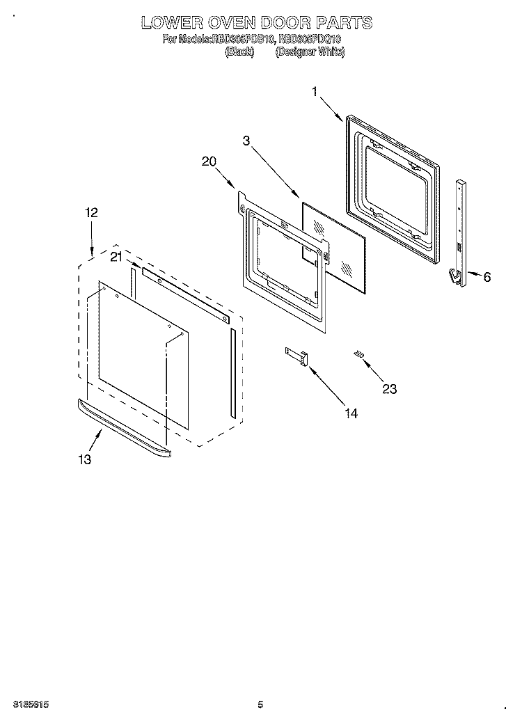 LOWER OVEN DOOR Diagram and Parts List for RBD305PDQ10  Whirlpool Wall Oven