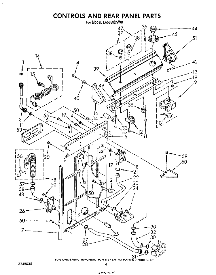 CONTROLS AND REAR PANEL Diagram and Parts List for LA5668XSW0  Whirlpool Washer