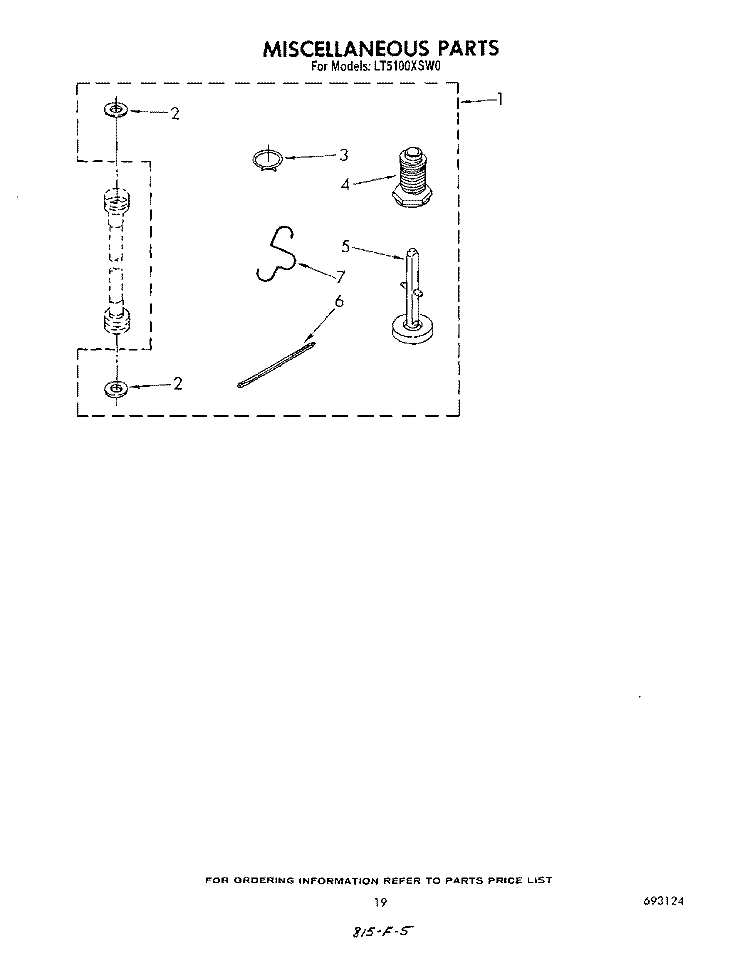MISCELLANEOUS , LITERATURE AND OPTIONAL Diagram and Parts List for LT5100XSW0  Whirlpool Washer Dryer Combo