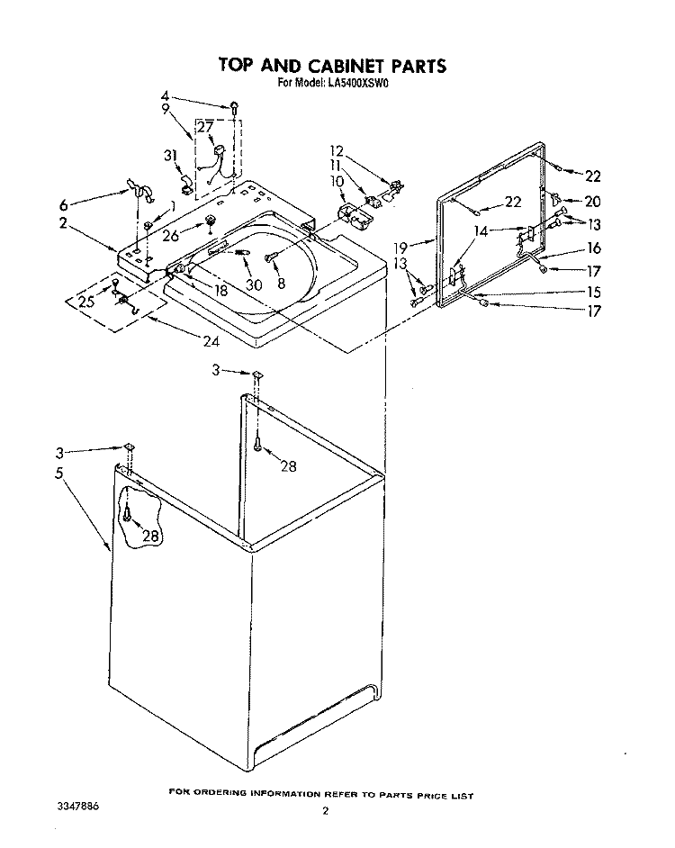 TOP AND CABINET, LIT/OPTIONAL Diagram and Parts List for LA5400XSW0  Whirlpool Washer