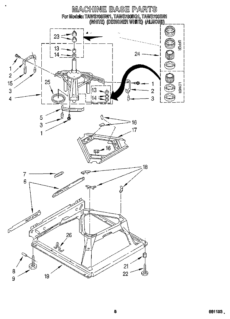 MACHINE BASE Diagram and Parts List for TAWS700BN1  Estate Washer