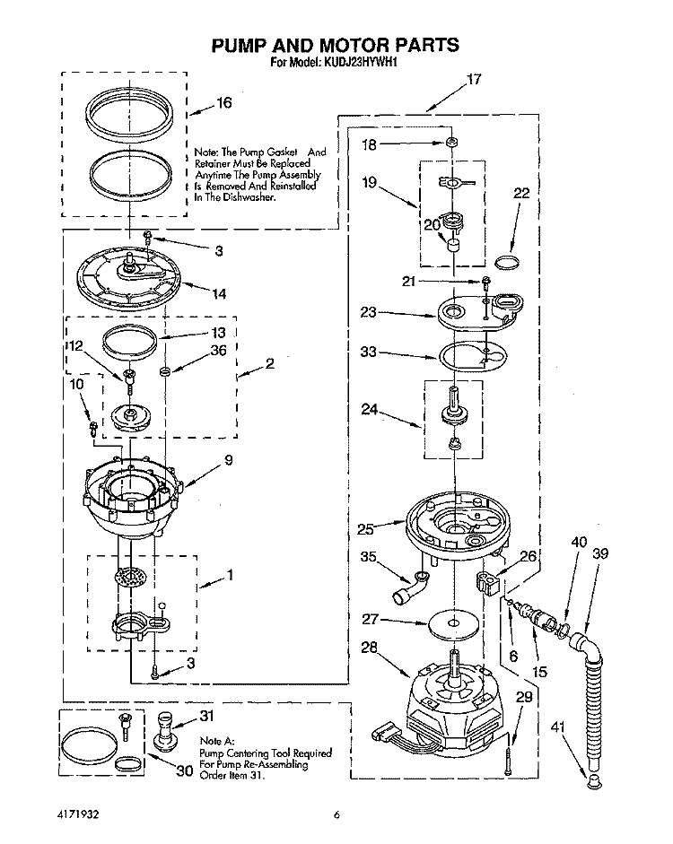 PUMP AND MOTOR Diagram and Parts List for KUDJ23HYWH1  KitchenAid Dishwasher